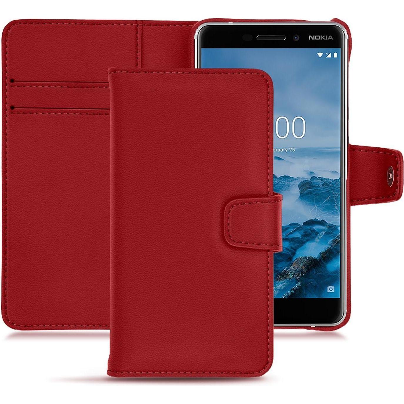 Noreve Lederschutzhülle Wallet (Nokia 6 (2018)), Smartphone Hülle, Rot