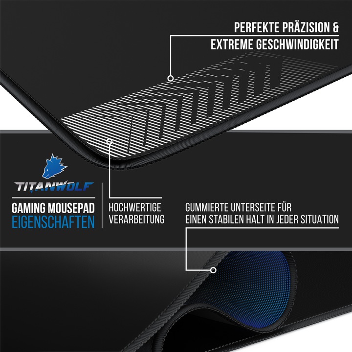 Actual product image Titanwolf Gaming mouse pad, XXXL speed gaming mouse mat, mouse pad extra large surface of 1600 x 600mm, black (XXL)