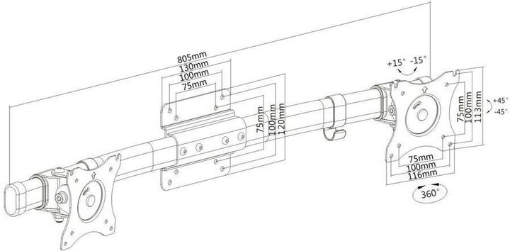 Image du produit Purelink Adaptateur PureMounts® Support de bureau VESA75/100 vers 2x VESA75/100 (Tables, 27", 10 kg)