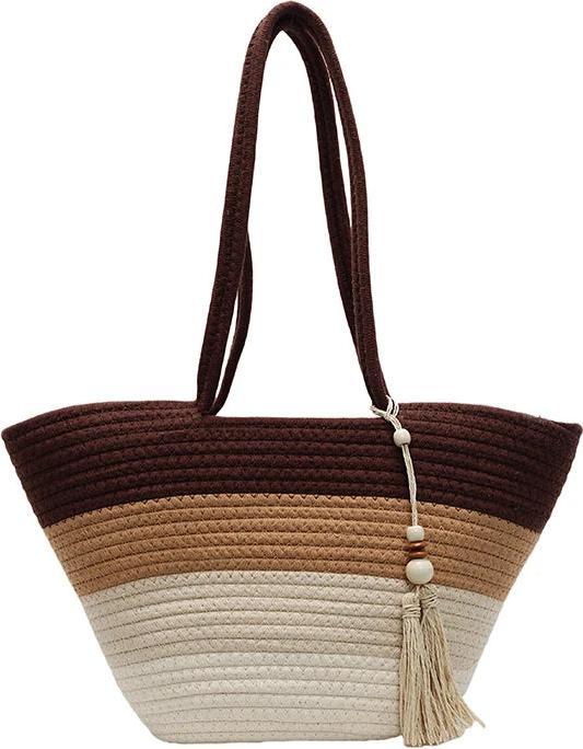 Actual product image Only-Bags.Store Baumwollseil gewebtes Design Umhängetaschen gestreift grosse Kapazität Sommer Strand Shopper mit