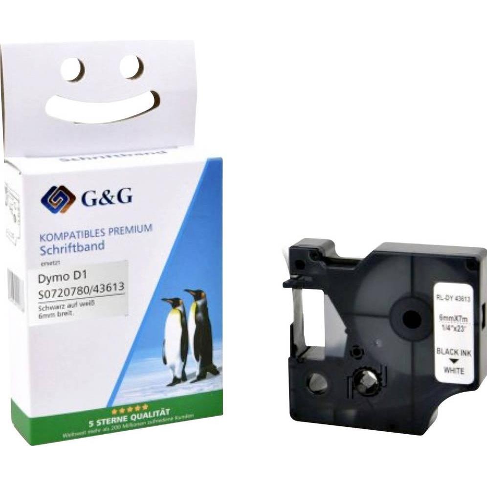 G&G, Nastro di marcatura, Kompatibel mit Dymo D1/ 43613/ S0720780 Schriftband (6mm x 7m) Schwarz auf weiss (0.60 cm, Bianco, Nero)