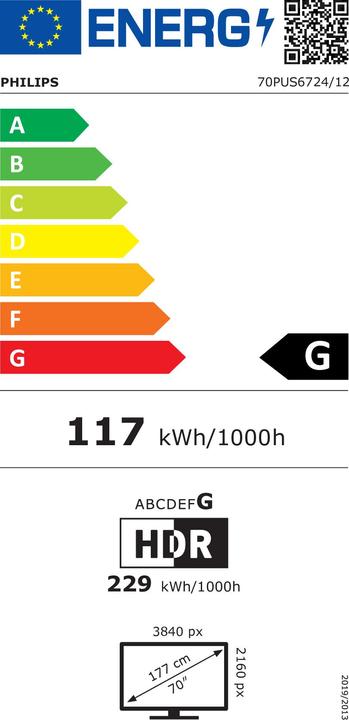 Energie-Label Philips 70PUS6724 (70", LCD, 4K, 2019)