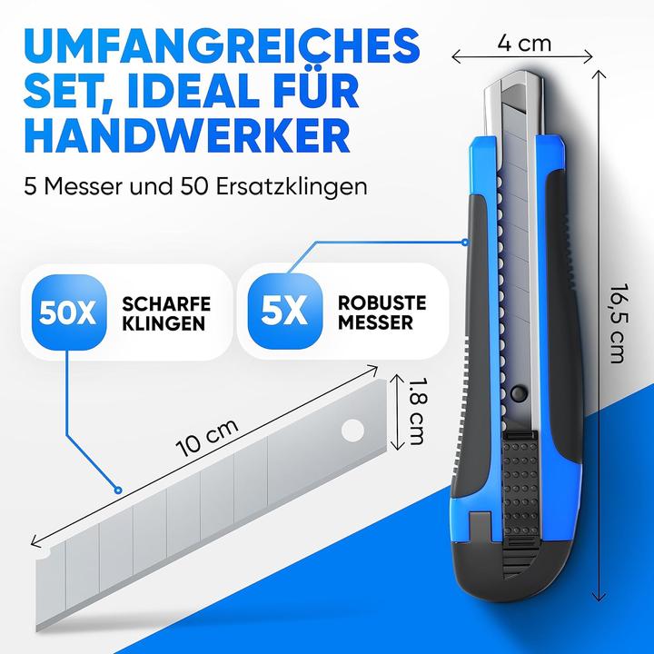 Produktbild ‎Lainfeld 5 Teppichmesser mit 50 Klingen (Cutter)