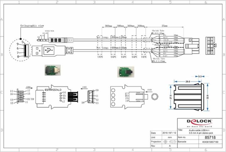 Produktbild Delock USB Kabel, Einbaubuchsen, Klinken (1.50 m, USB)