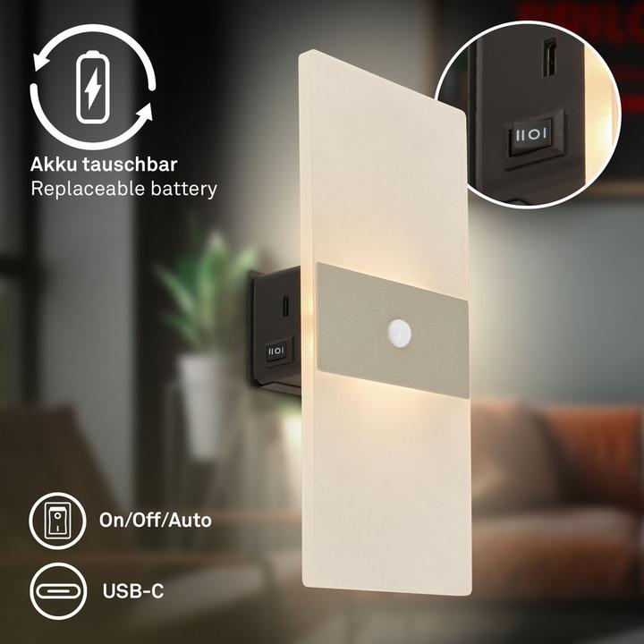 Produktbild Briloner AURA LED Akku Wandleuchte mit Sensor - Nickel-matt (100 lm)