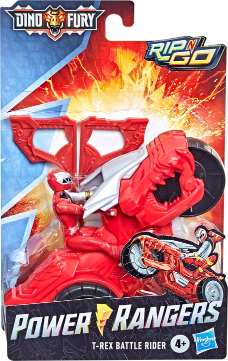 Produktbild Power Rangers Dino Fury Rip N Go T-Rex Battle-Bike und Roter Ranger, 15 cm grosses Fahrzeug mit Ac...