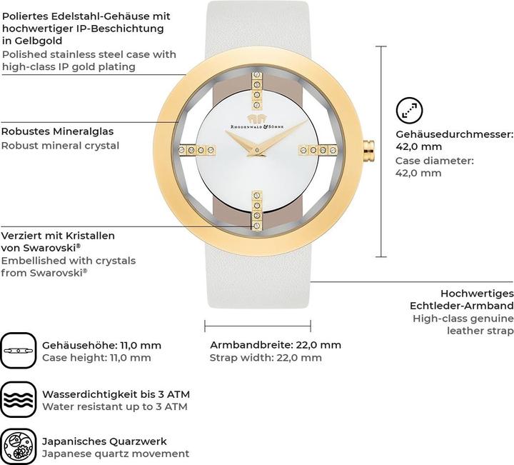 Produktbild Damen Quarzuhr Lucrezia Echtleder creme-weiss - 4332 (Analoguhr, 42 mm)