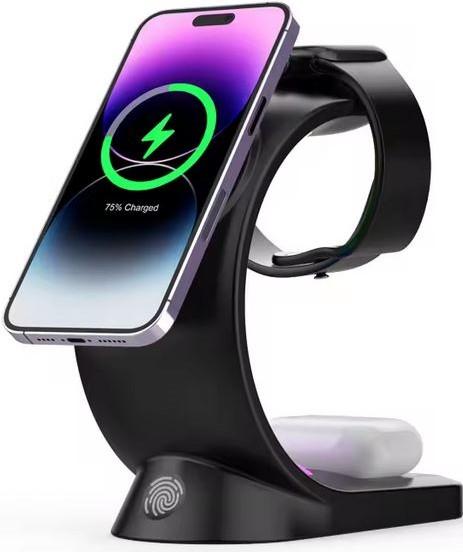 Actual product image PhoneLook Wireless MagSafe 15W 3in1 charging station (iPhone, AirPods, Apple Watch) with RGB LED light (15 W)
