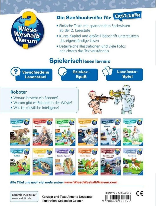 Immagine prodotto Ravensburger Wieso? Weshalb? Warum? Erstleser, Band 14: Roboter (Tedesco, Sebastiano Cenone, Annette nuovo agricoltore, 2024)