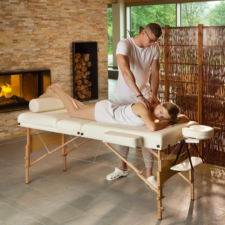 Immagine prodotto tectake Set lettino da massaggio a 3 zone Somwang con imbottitura di 7,5cm, rulli e telaio in legno