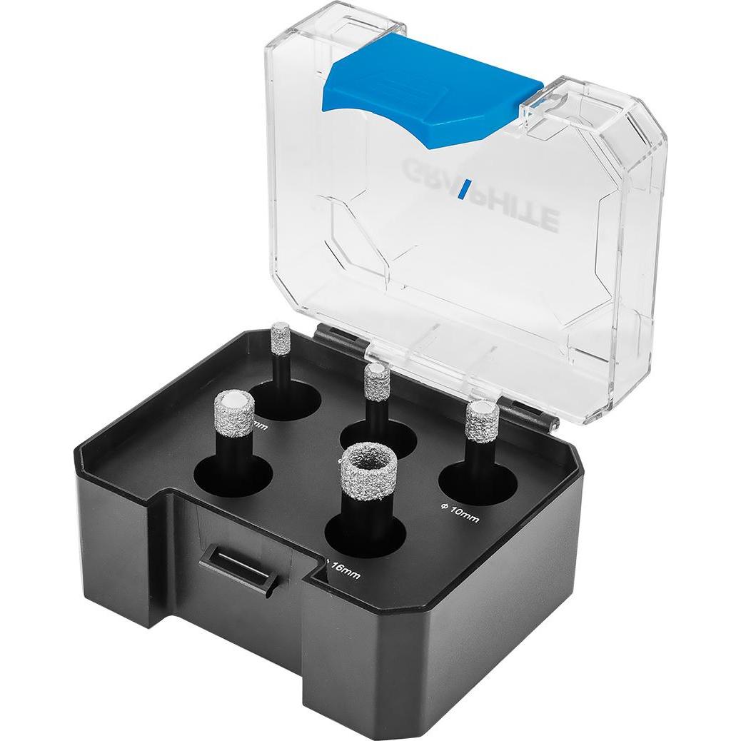 Graphite, Sega a tazza, Diamant-Lochsägen (6, 8, 10, 12, 16 mm), 5-teiliger Satz. (10 mm, 12 mm, 16 mm, 6 mm, 8 mm)