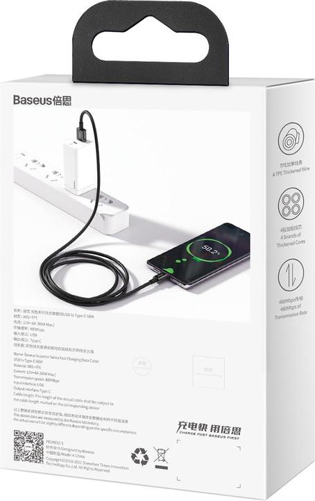 Image du produit Baseus USB A — USB C (2 m, USB 2.0, 66 W)