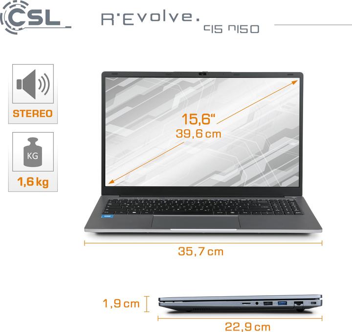 Produktbild CSL Notebook R'Evolve C15 v4 32GB 500GB Windows 11 Home (15.60", 500 GB, 32 GB, DE, Intel N100)