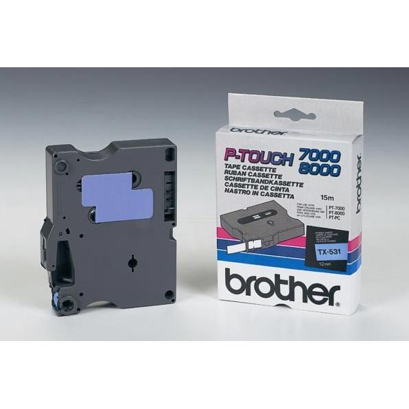 Brother, Beschriftungsband, Band, laminiert schwarz/blau TX-531 PT-8000 12 mm (1.20 cm, Blau, Schwarz)