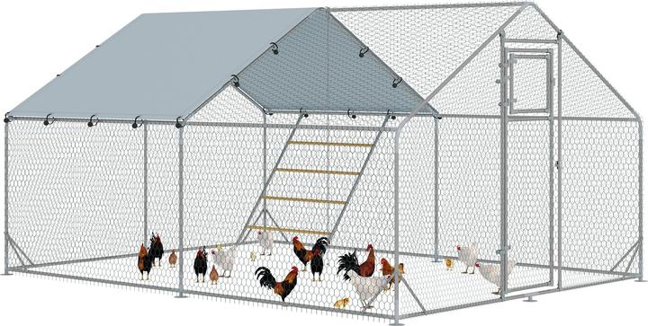 Image du produit PawHut Hühnerstall Verzinkte Stahlrohre, Stahlgitter Silber