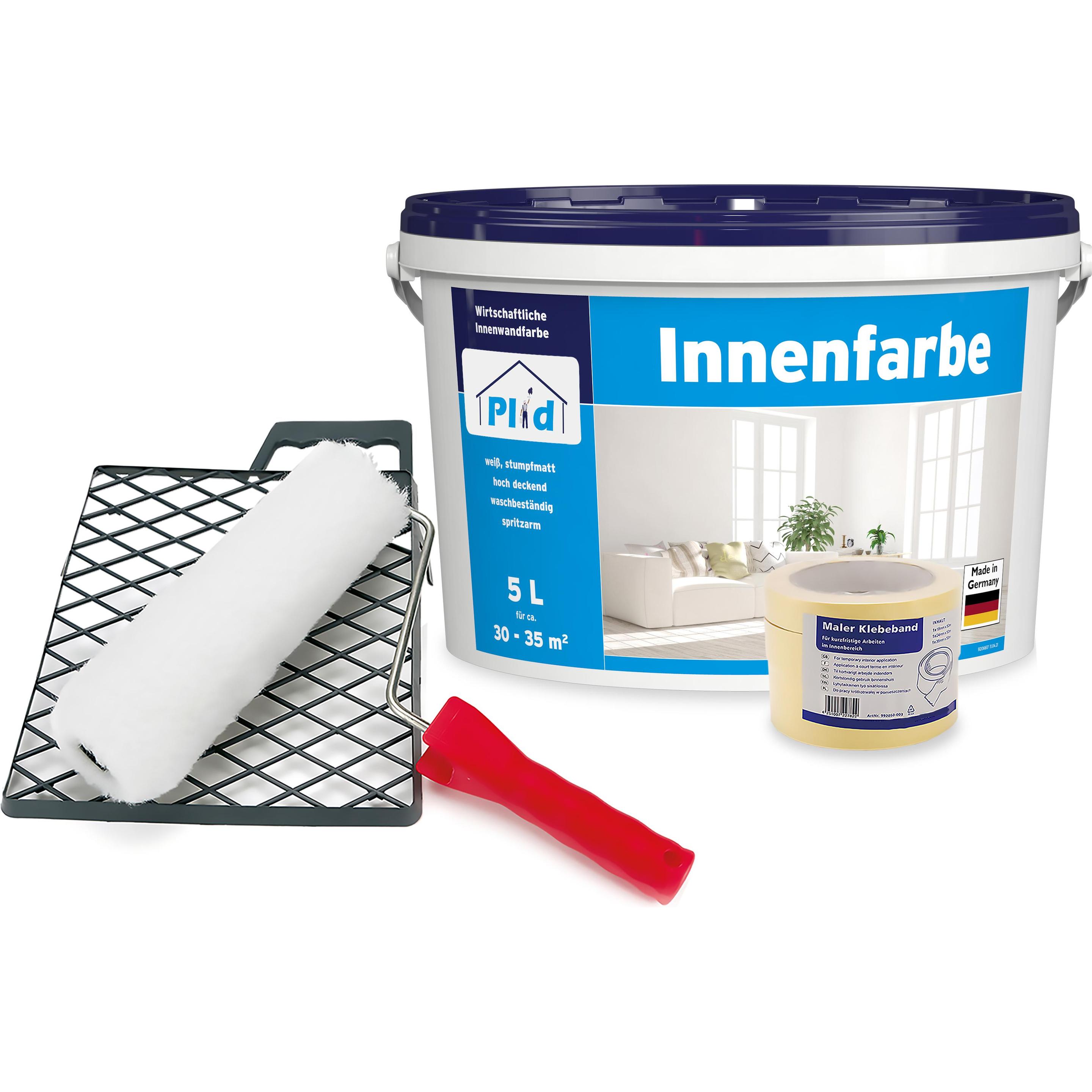 Plid, Wandfarbe + Spezialfarbe, Innenfarbe Set 5L Weiss Matt für ca. 30m² / Wandfarbe Deckenfarbe Farbe Hausfarbe (Weiss...