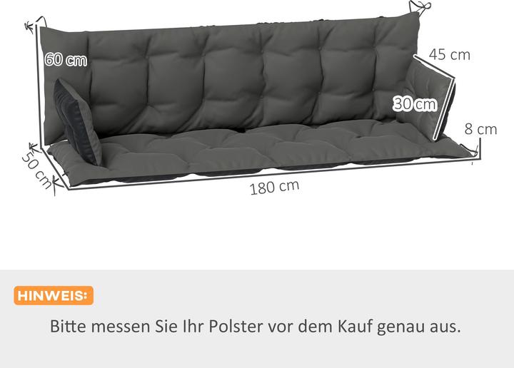 Image du produit Outsunny Sitzkissen-Set Polyester Dunkelgrau+Schwarz (180 x 110 cm)