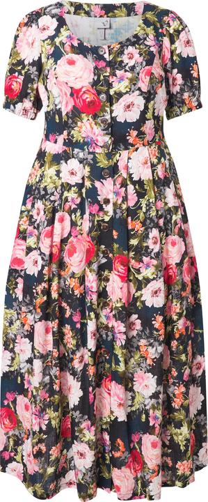Produktbild Ulla Popken Maxikleid, Leinenmix, Blüten, Rundhals, Halbarm (62)