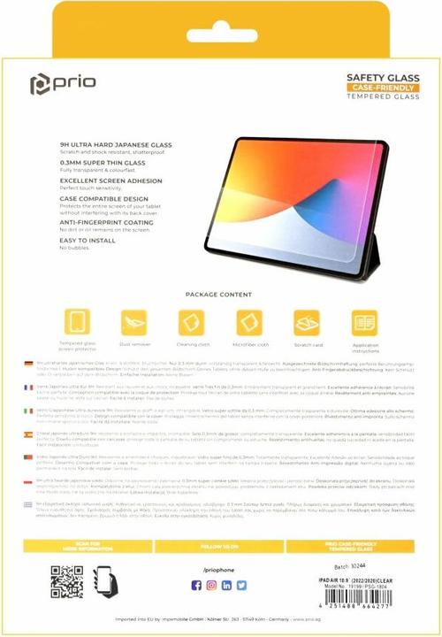 Actual product image prio Tempered glass screen protector for iPad Air 10.9 (2022/2020) clear (1 pcs., Apple iPad Air 2020, Apple iPad Air 2022)