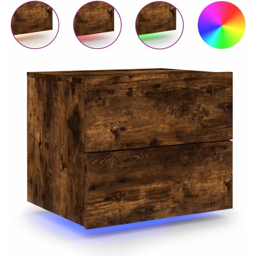 VidaXL, Nachttisch, Wand-Nachttisch mit LED-Leuchten Räuchereiche,Farbe (50 x 39 x 41 cm)