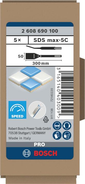 Immagine prodotto Bosch Professional Zubehör Set di scalpelli per piastrelle PRO SDS max-5C, 50 x 300 mm (50 mm)