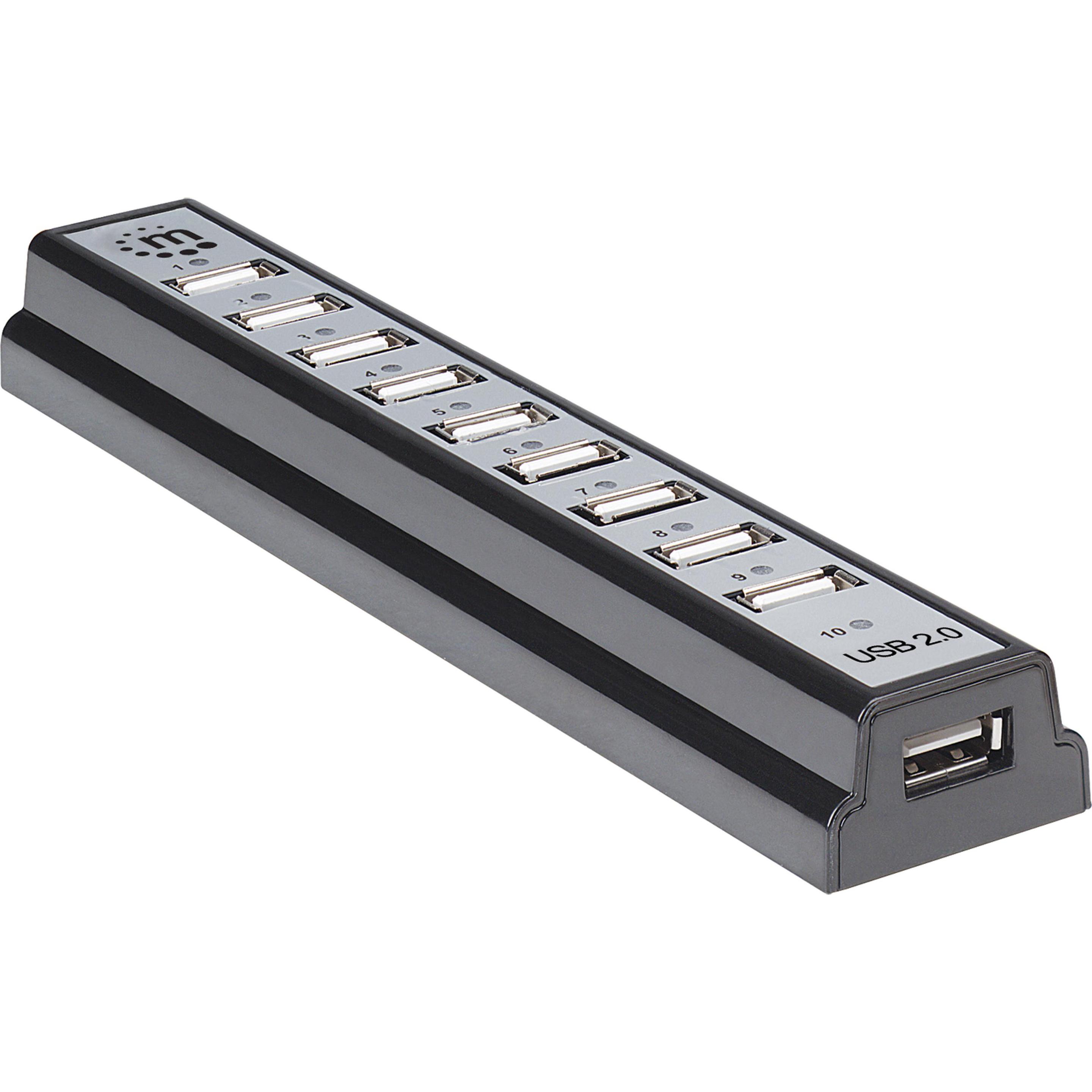 Manhattan 161572 (USB-A, 10 Ports), Dockingstation + USB Hub, Schwarz
