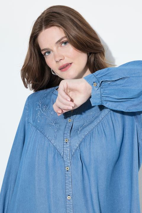 Produktbild Ulla Popken Jeansbluse, Stickerei, A-Linie, V-Ausschnitt, Langarm (58)