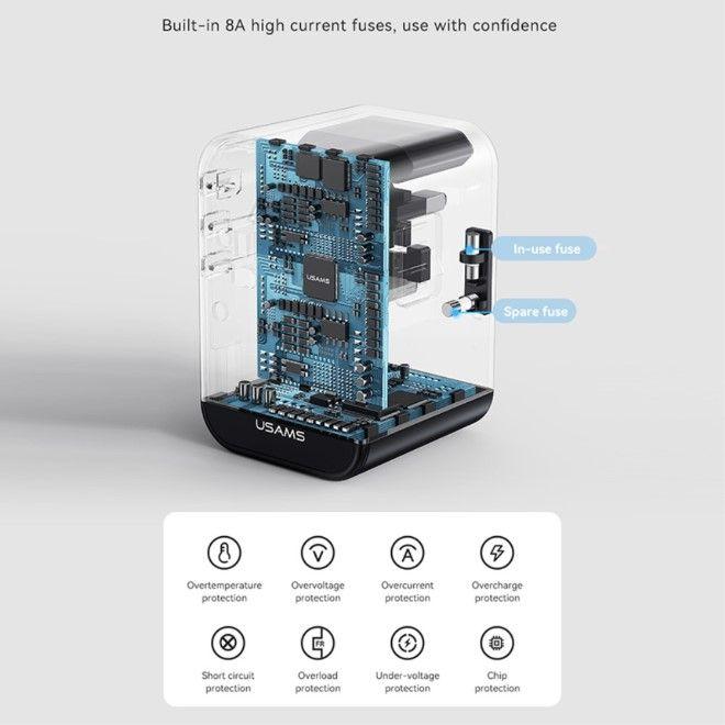 Produktbild Usams US-CC199 T62 65W Dual Type-C+USB Universal Travel Charger (US/AU/UK/EU)