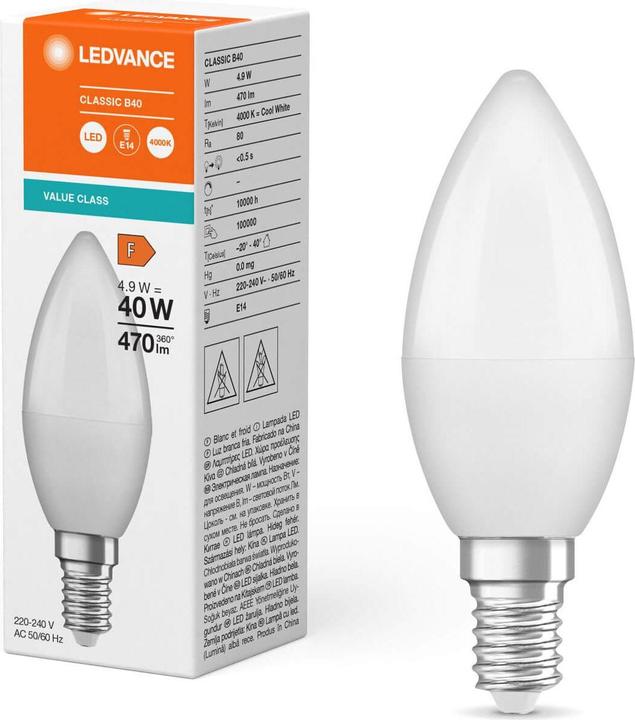Energie-Label Ledvance LED-Kerzenlampe (E14, 470 lm, 1 x)