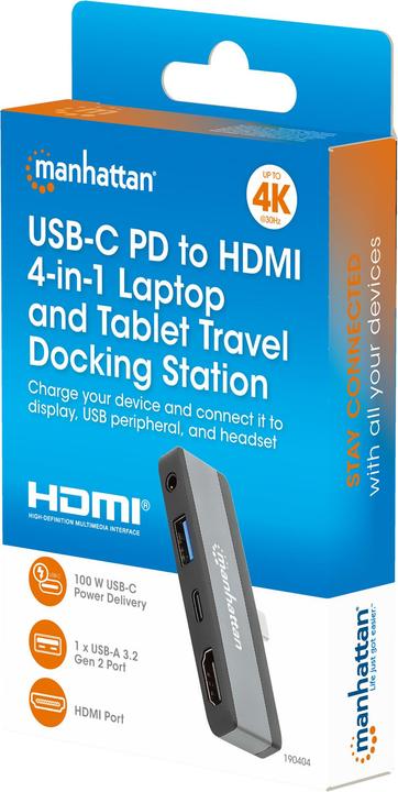 Actual product image Manhattan USB-C PD to HDMI 4-in-1 mobile docking station for laptop and tablet (USB-C, 4 ports)