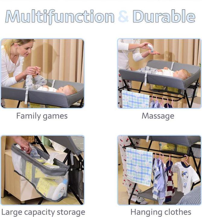 Immagine prodotto Mupai Mobiler Wickeltisch mit Auflage, Sicherheitsgurt und Ablagefächern