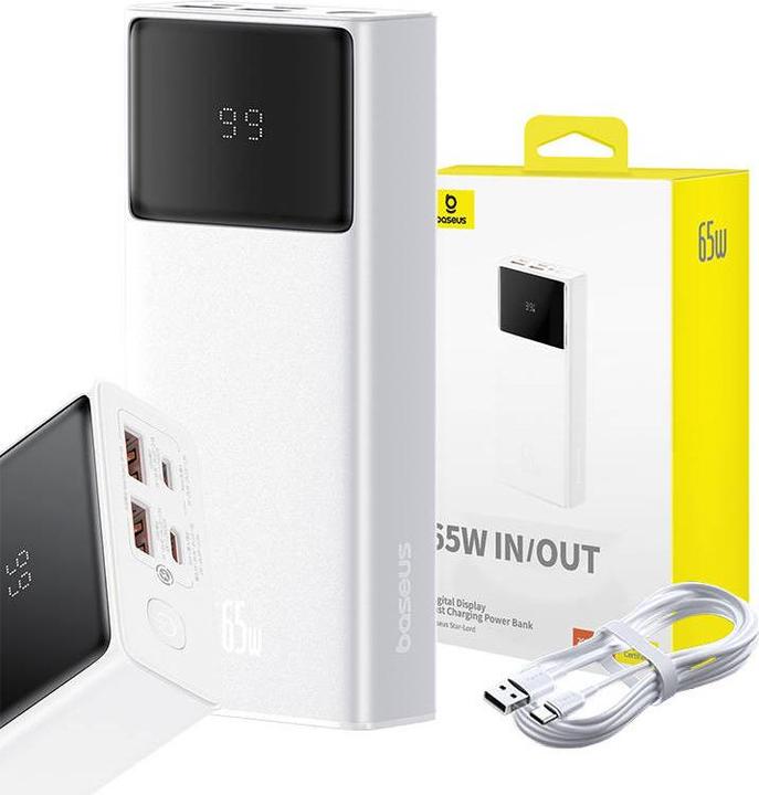Image du produit Baseus Power Bank Star-Lord, 20000mAh 65W + câble USB - USB-C (blanc) (20000 mAh, 65 W, 65 Wh)