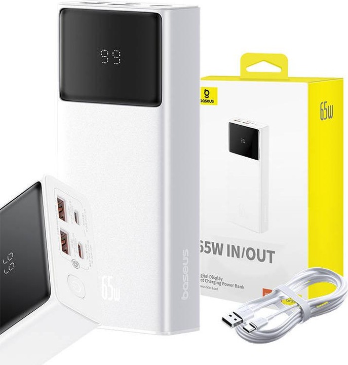 Actual product image Baseus Power Bank Star-Lord, 20000mAh 65W + USB - USB-C cable (white) (20000 mAh, 65 W, 65 Wh)