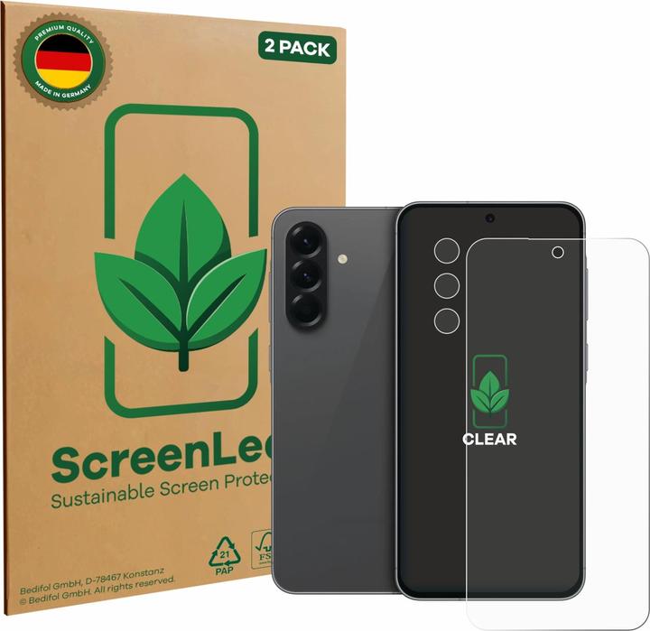ScreenLeaf Schutzfolie nachhaltiger Displayschutz Display Schutz Folie Klar Transparent (2 Stk., Samsung Galaxy A56)