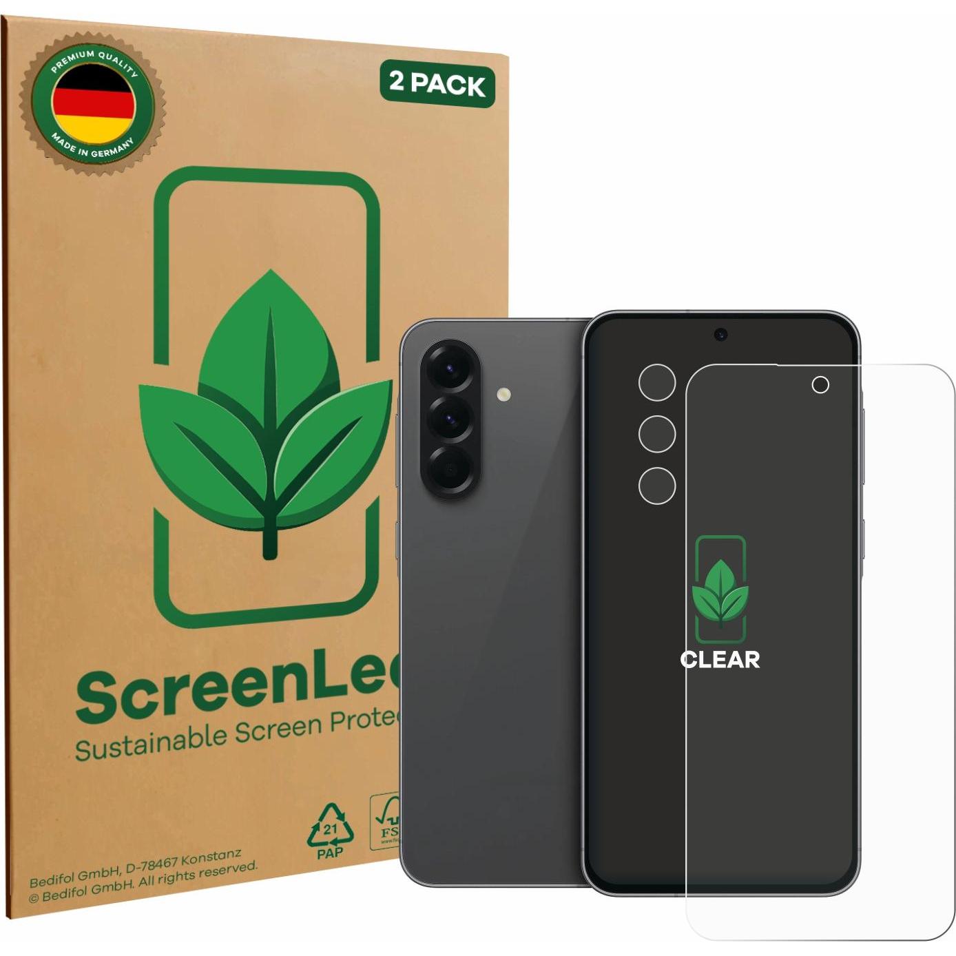 ScreenLeaf Schutzfolie nachhaltiger Displayschutz Display Schutz Folie Klar Transparent (2 Stück, Samsung Galaxy A56), S...