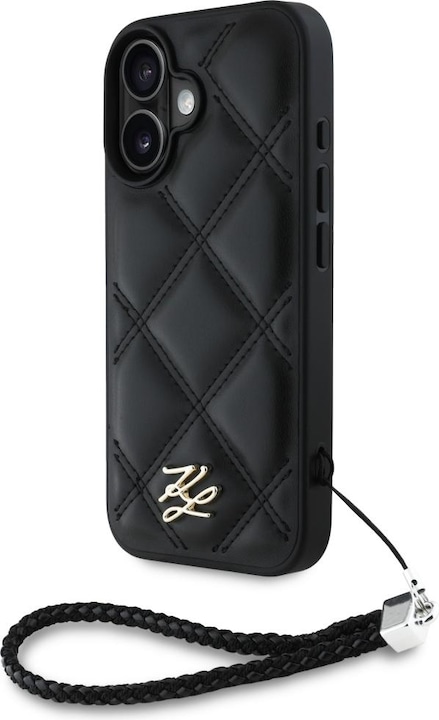 Produktbild Karl Lagerfeld Case Quilted Initial Logo & Chain Strap for iPhone 16 black (Apple iPhone 16)