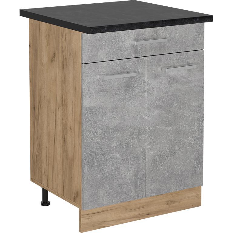 Vicco, Regal, Küchenunterschrank R-Line, Beton/Goldkraft Eiche, 60 cm mit Schublade, AP Anthrazit