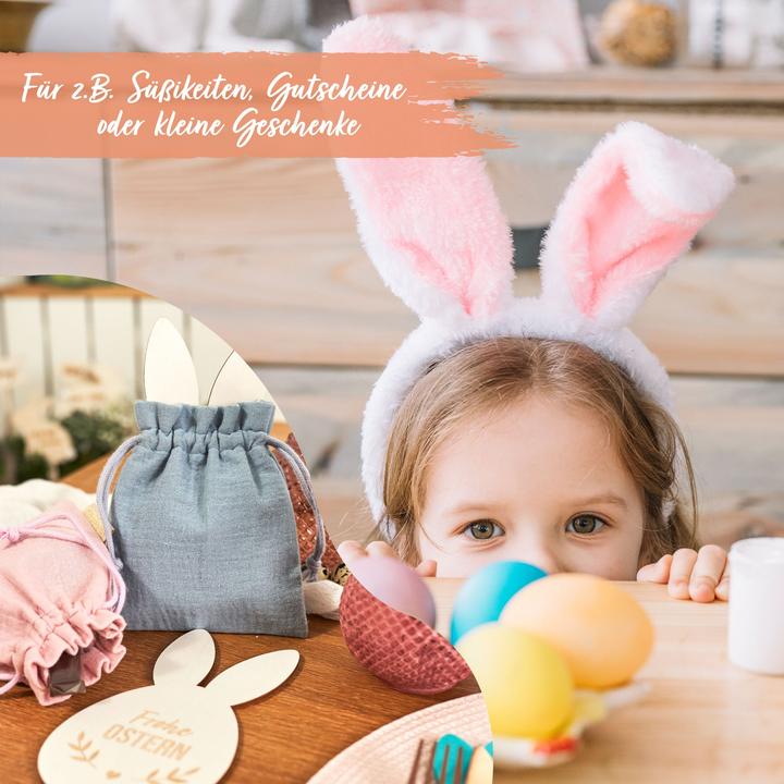 Immagine prodotto Papierdrachen 2 sacchetti di Pasqua in mussola con ritagli di legno Set 02 (Borsa da regalo, 2 x)