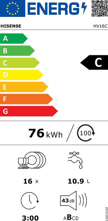 Energy Label Hisense Geschirrspüler vollintegriert HI6 HV 16C