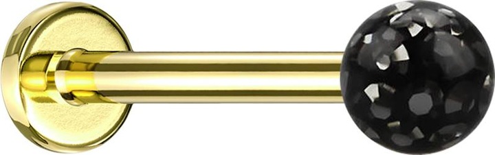 Actual product image Star Piercing Micro labret gold-plated with crystal ball black epoxy protective layer (Titanium G23, without brass)