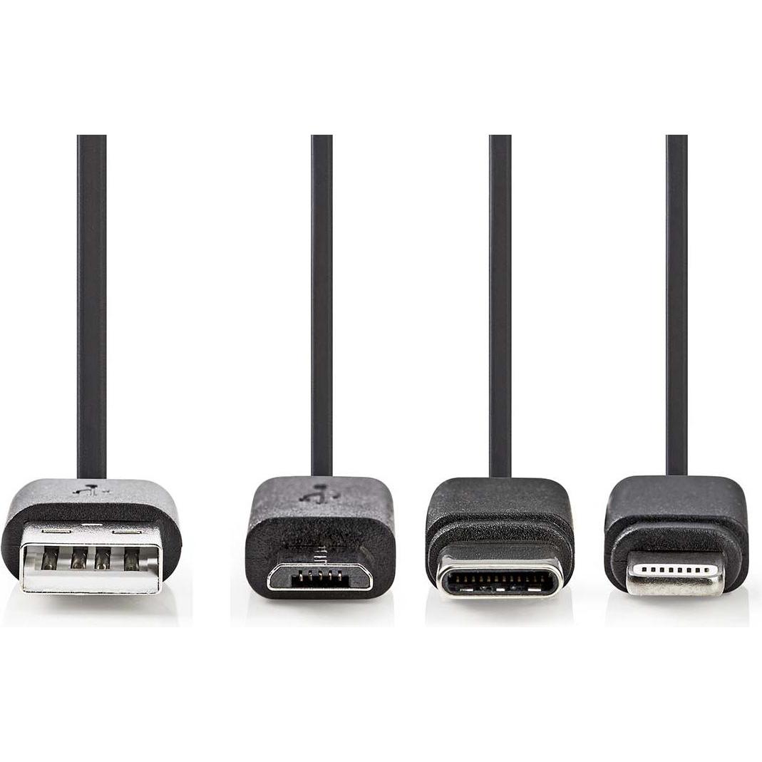 Thumbnail - Nedis 3 in 1-Kabel USB 2.0 USB-A Stecker Apple Lightning 8-Pin / USB Micro-B Stecker / USB-C™ (1 m, USB 2.0), USB Kabel