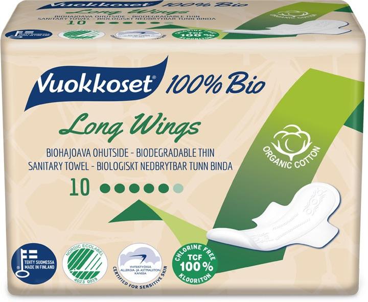 Actual product image Vuokkoset 100 % BIO, sanitary towels with wings long, 10 pcs. - VUK5857 (10x)
