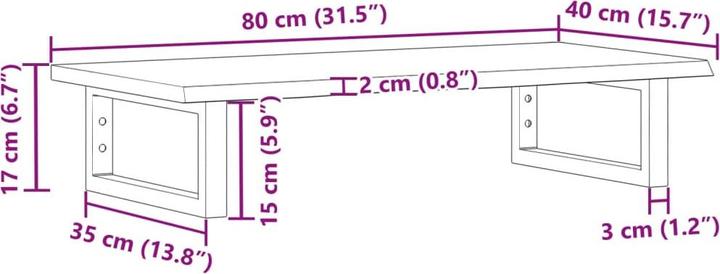 Actual product image vidaXL Washbasin top Shelf support Wall bracket Wooden top Steel solid wood