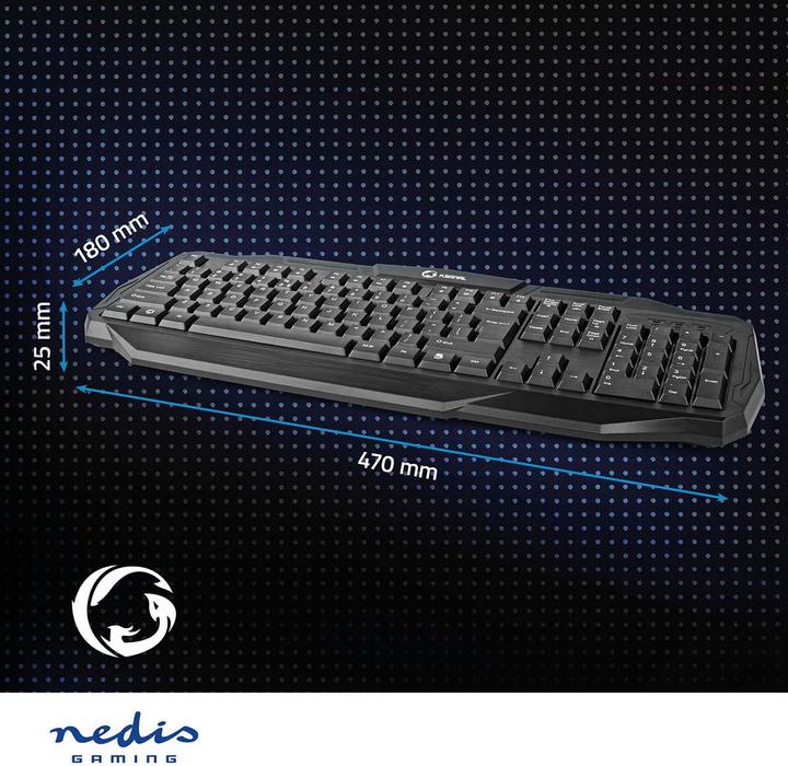 Actual product image Nedis Wired Gaming Keyboard Gaming keyboard with cable USB 2.0 US keyboard layout Schwa (Eng. Int., Cable)