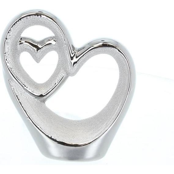 MICA Living, Deko Objekt, Standdeko - Herzsilhouetten - aus Keramik - ca. 13 x 4,5 x 14,5 cm - silber