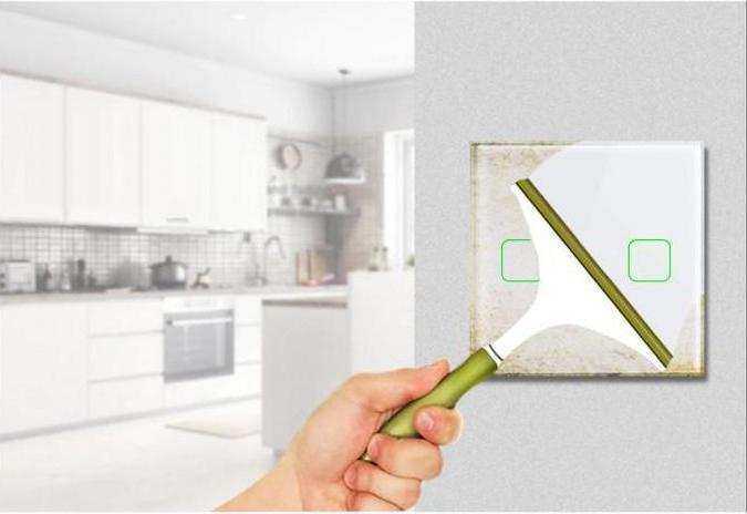 Immagine prodotto Maclean Interruttore luminoso touch, doppio, in vetro, bianco con pulsante quadrato Energy