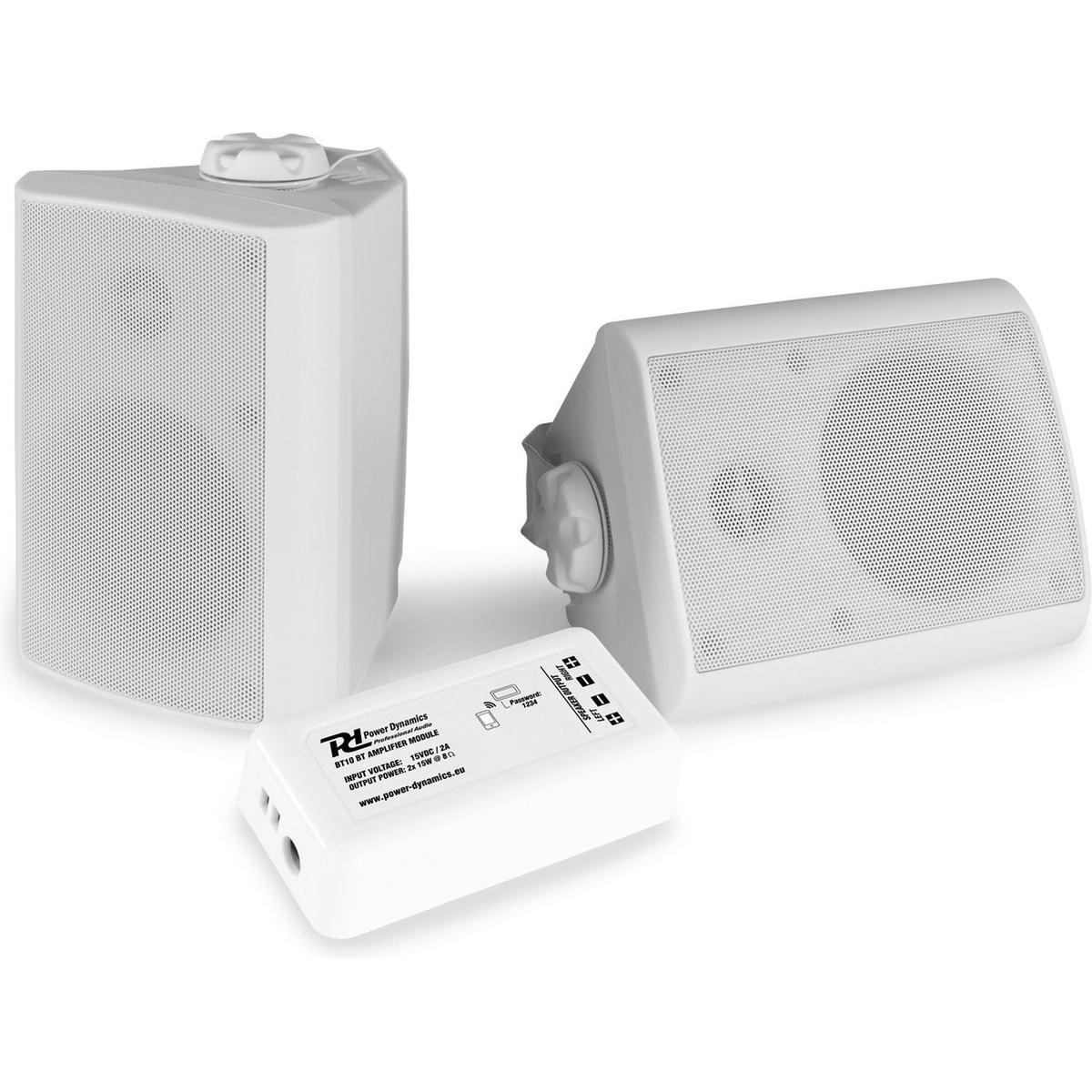 Power Dynamics Aussenlautsprecher - BT10 -Verstärker mit Bluetooth und 4 " weissen Lautsprechern, Altoparlante PA, Bianco