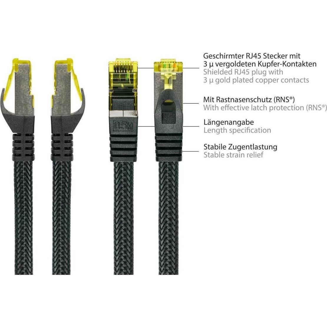 Thumbnail - Kabelmeister RJ45 Patchkabel mit Cat. 7 Rohkabel, und Nylongeflecht, S/FTP, PiMF, halogenfrei, sch (S/FTP, CAT7, 20 m), ...