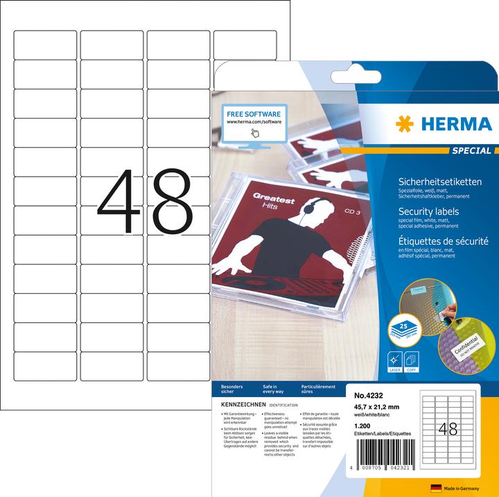 Actual product image HERMA A4 security labels