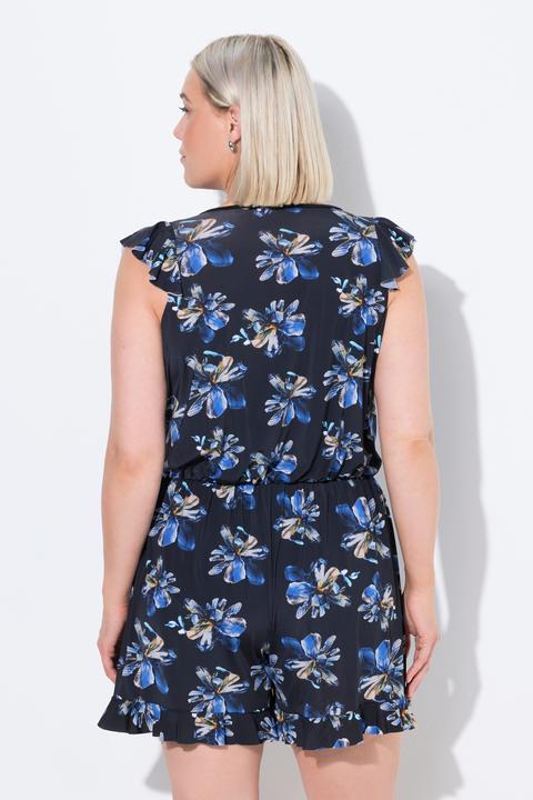 Image du produit Ulla Popken Robe de bain avec short, motif à fleurs, bonnets souples et matières recyclées (48)